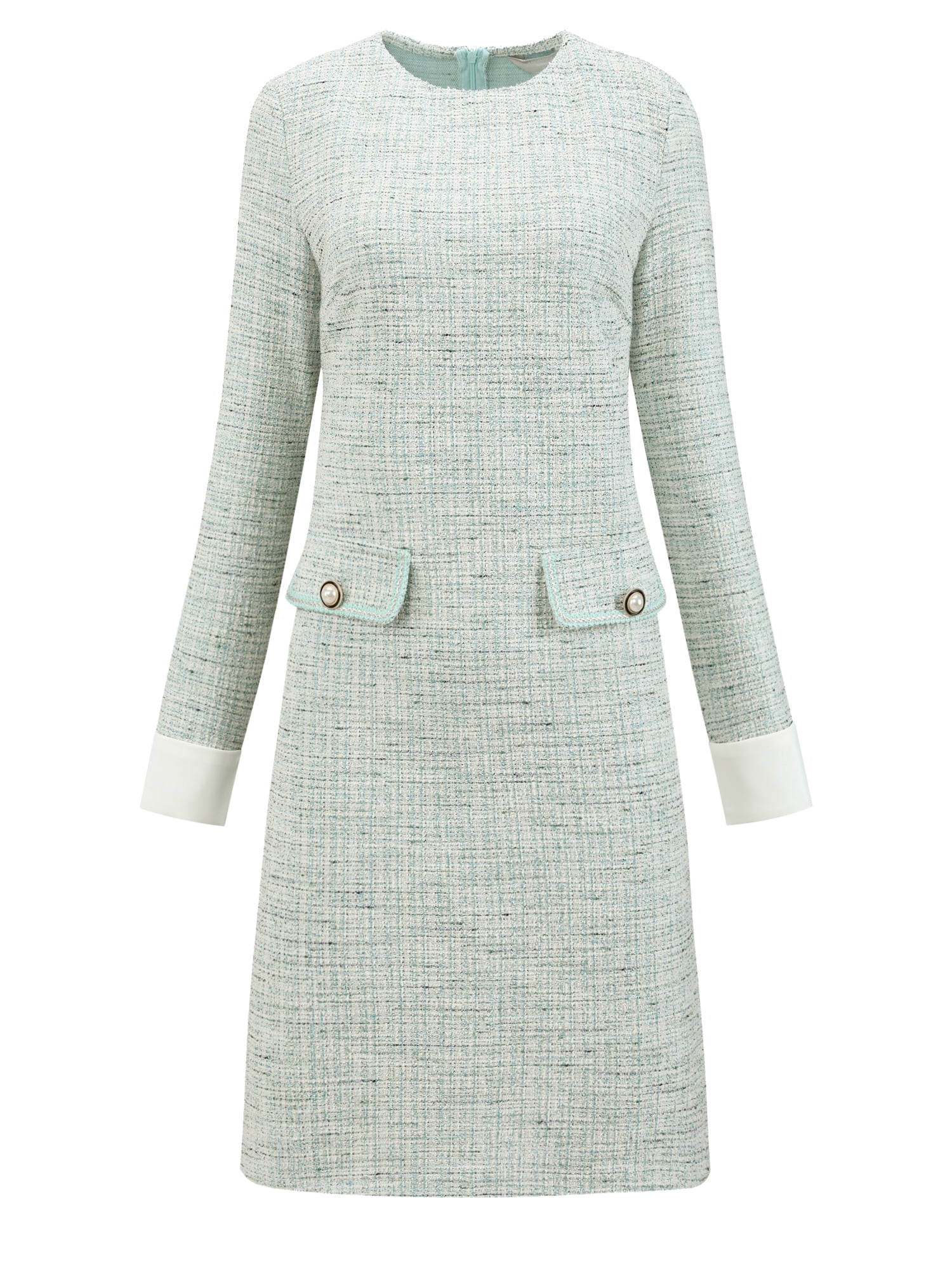 DARING DIVA Women's Tweed Formal Work Long Sleeve Sheath Dress S Cyan Blue