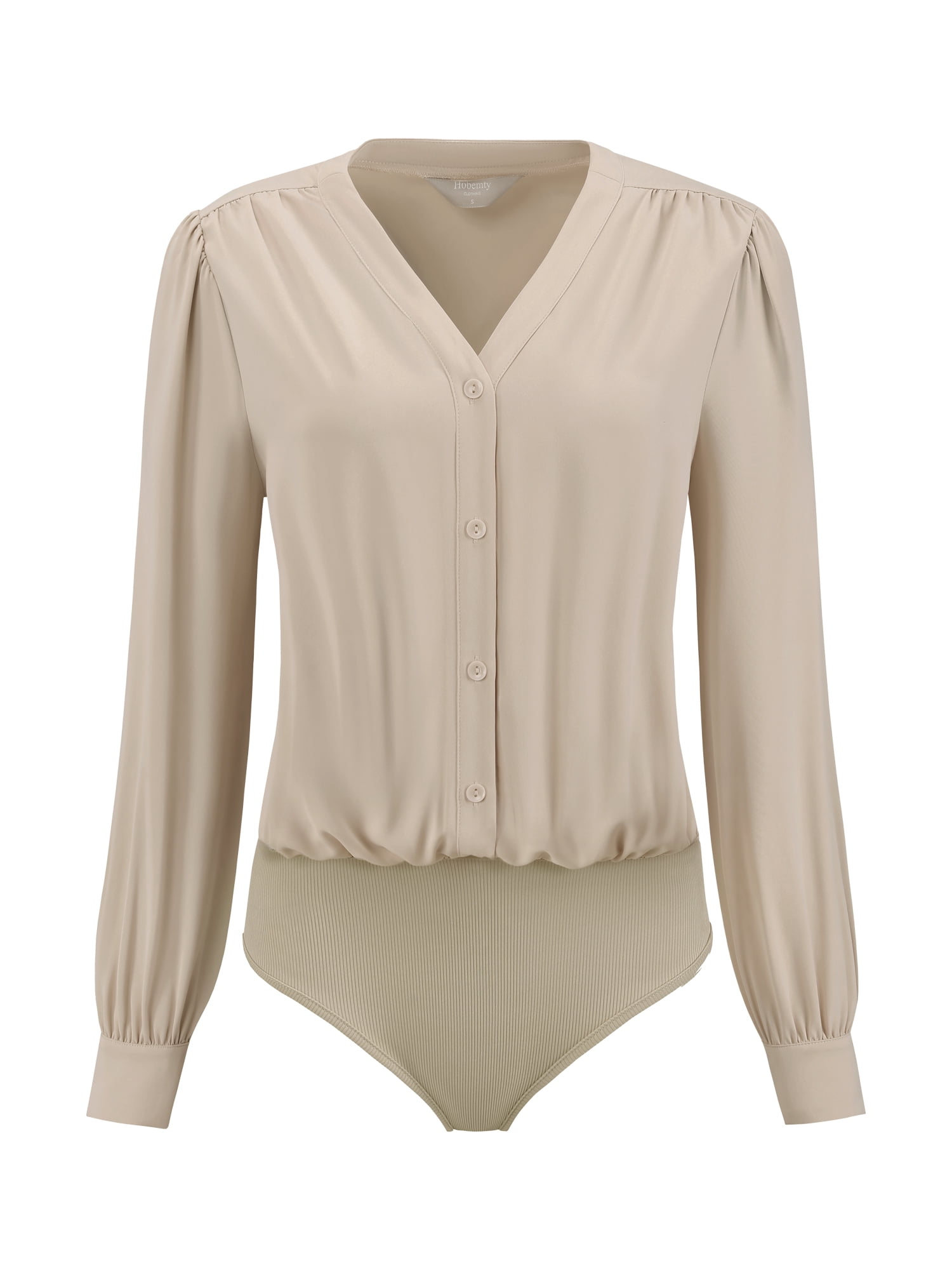 DARING DIVA Long Sleeve V Neck Classic Business Work Shirt Top M Beige