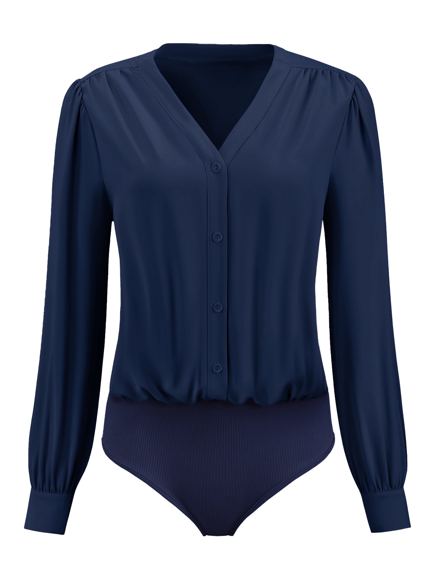 DARING DIVA Long Sleeve V Neck Classic Business Work Shirt Top X-Large Peacock Blue