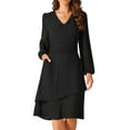 thumbnail image 1 of DARING DIVA Long Sleeve V Neck Dress High Waist Layered Dress L Black, 1 of 6