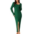 thumbnail image 1 of DARING DIVA Long Sleeve V Neck Slit Hem Maxi Cocktail Dress XL Dark Green, 1 of 5