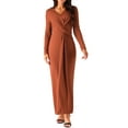 thumbnail image 1 of DARING DIVA Long Sleeve V Neck Wrap Split Hem Bodycon Cocktail Dress S Brick Red, 1 of 5