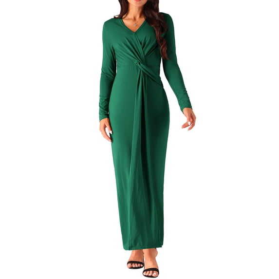 DARING DIVA Long Sleeve V Neck Wrap Split Hem Bodycon Cocktail Dress S Deep Green