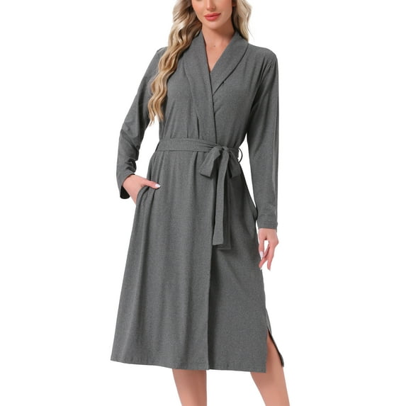 DARING DIVA Long Sleeve V-neck Kimono Midi Loungewear Bathrobe L Dark Gray