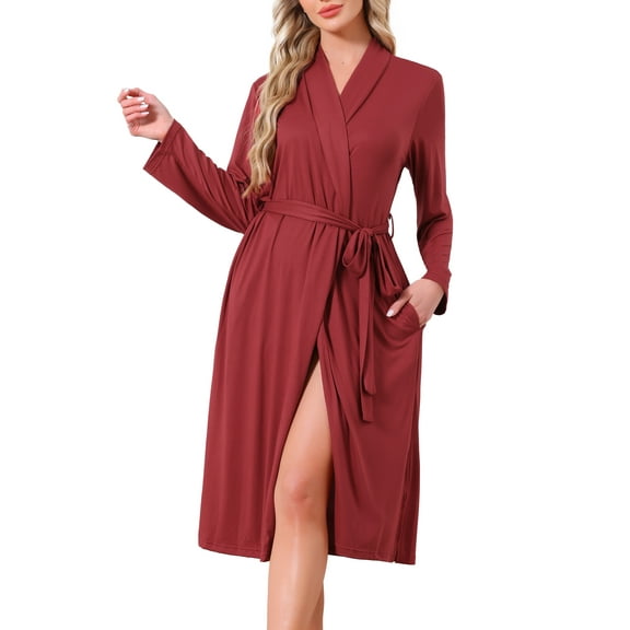 DARING DIVA Long Sleeve V-neck Kimono Midi Loungewear Bathrobe XL Wine Red