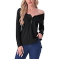 thumbnail image 1 of DARING DIVA Long Sleeves Pullover Solid Round Neck Pajama Tops S Black, 1 of 5