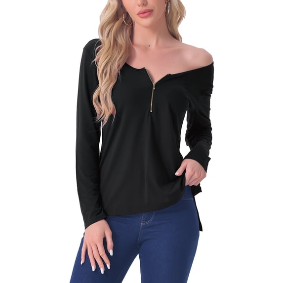 DARING DIVA Long Sleeves Pullover Solid Round Neck Pajama Tops S Black