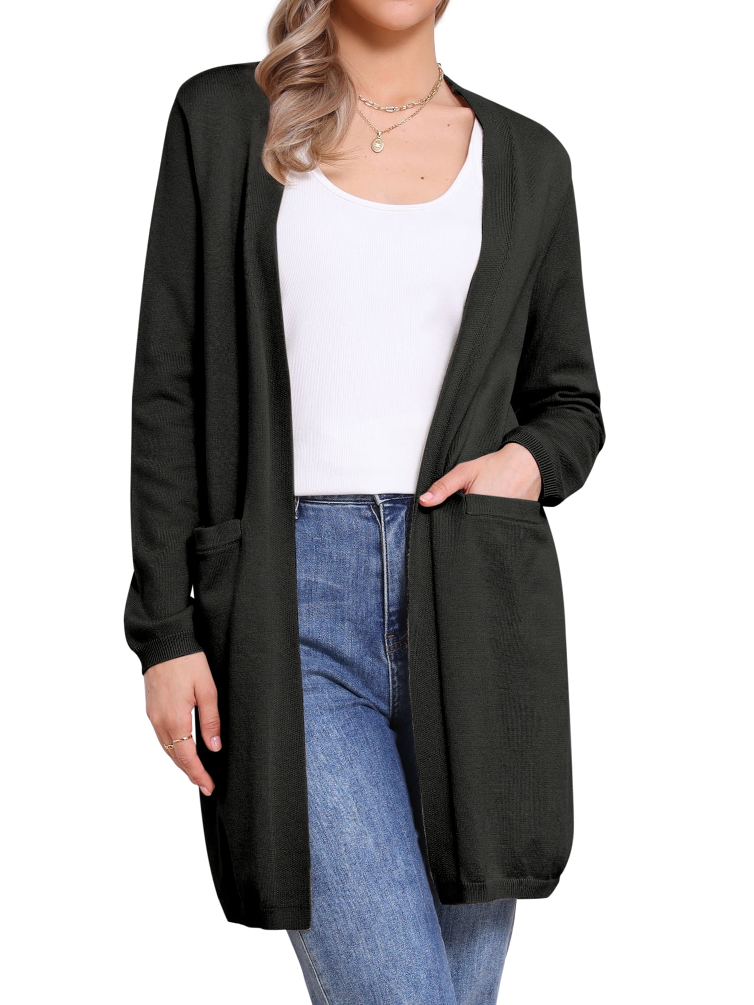 DARING DIVA Long Sweater Lightweight Knit Cardigans S Black