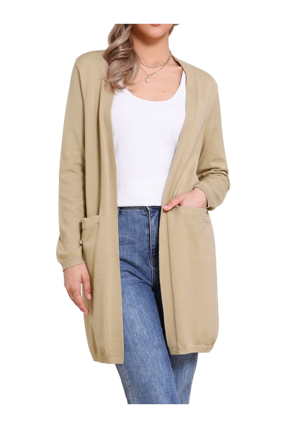 Long Sweater Lightweight Knit Cardigans S Khaki