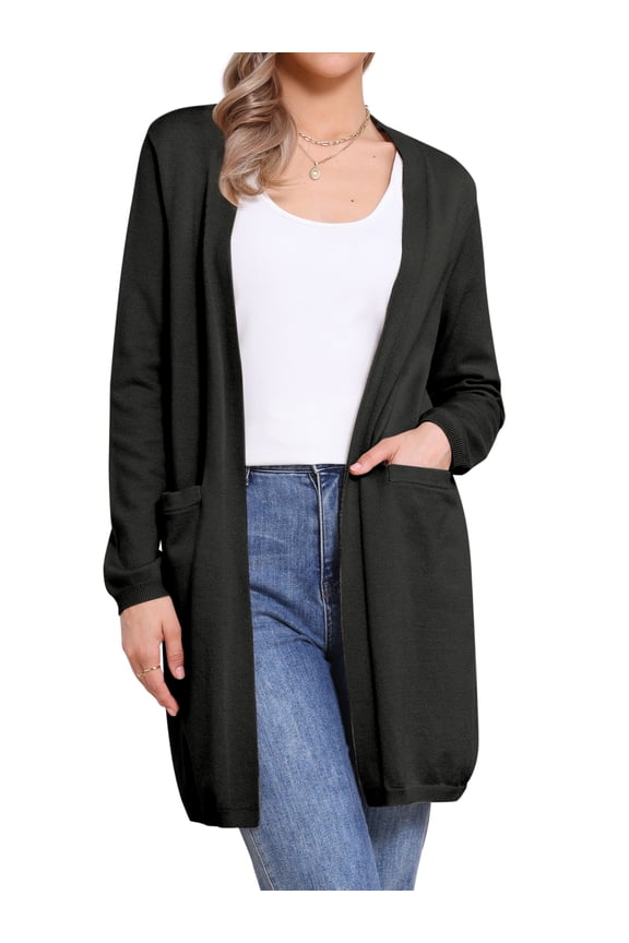 Long Sweater Lightweight Knit Cardigans XS Black