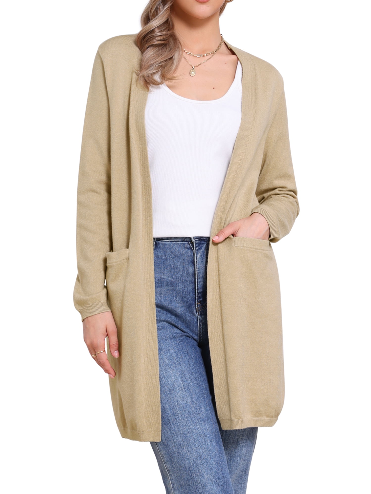 DARING DIVA Long Sweater Lightweight Knit Cardigans XS Khaki