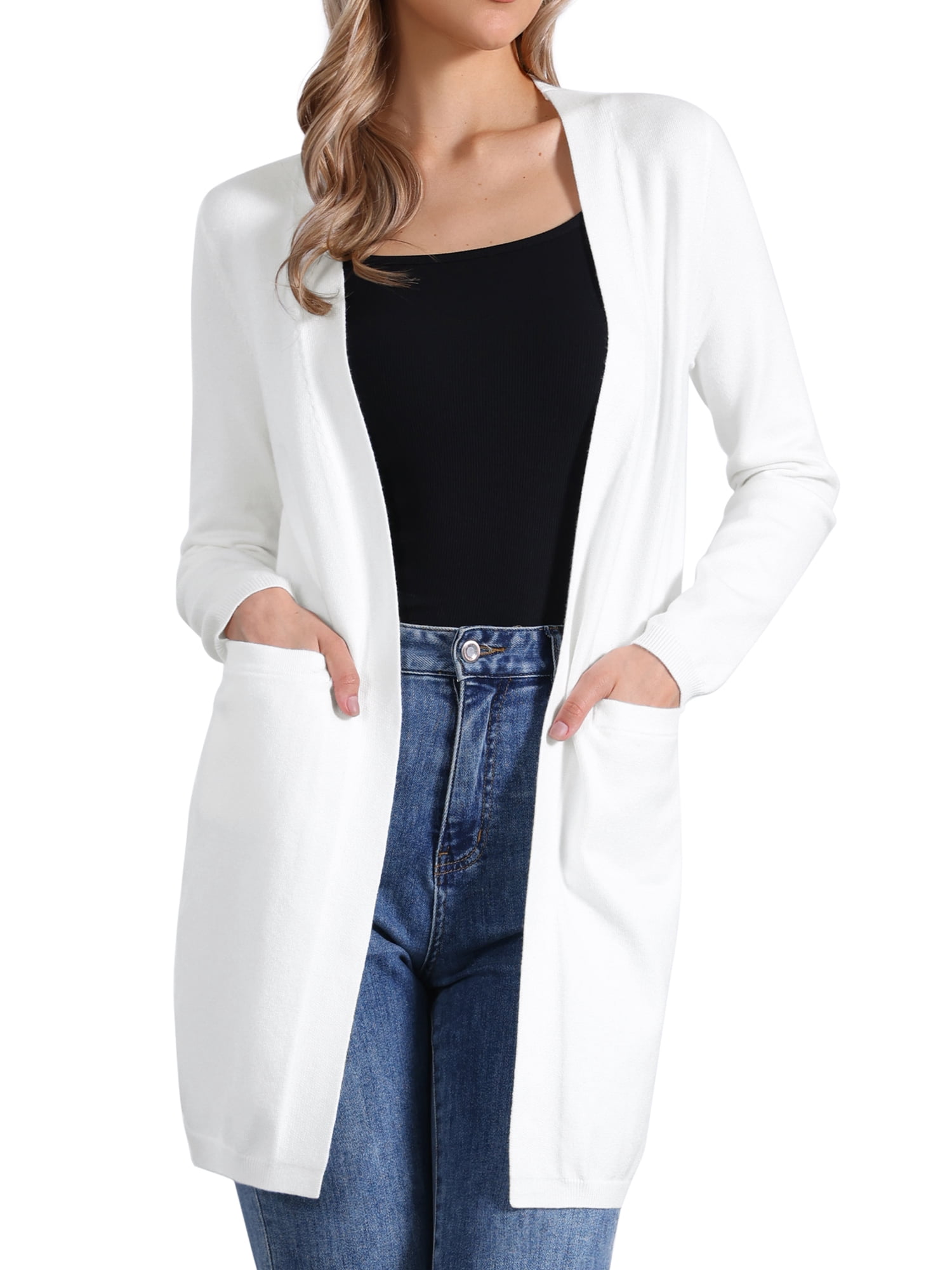 DARING DIVA Long Sweater Lightweight Knit Cardigans XS White