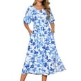 thumbnail image 1 of DARING DIVA Loose Boho V Neck Short Sleeve Tie Waist Floral Maxi Dress S Blue, 1 of 8