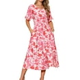 thumbnail image 1 of DARING DIVA Loose Boho V Neck Short Sleeve Tie Waist Floral Maxi Dress S Pink, 1 of 8