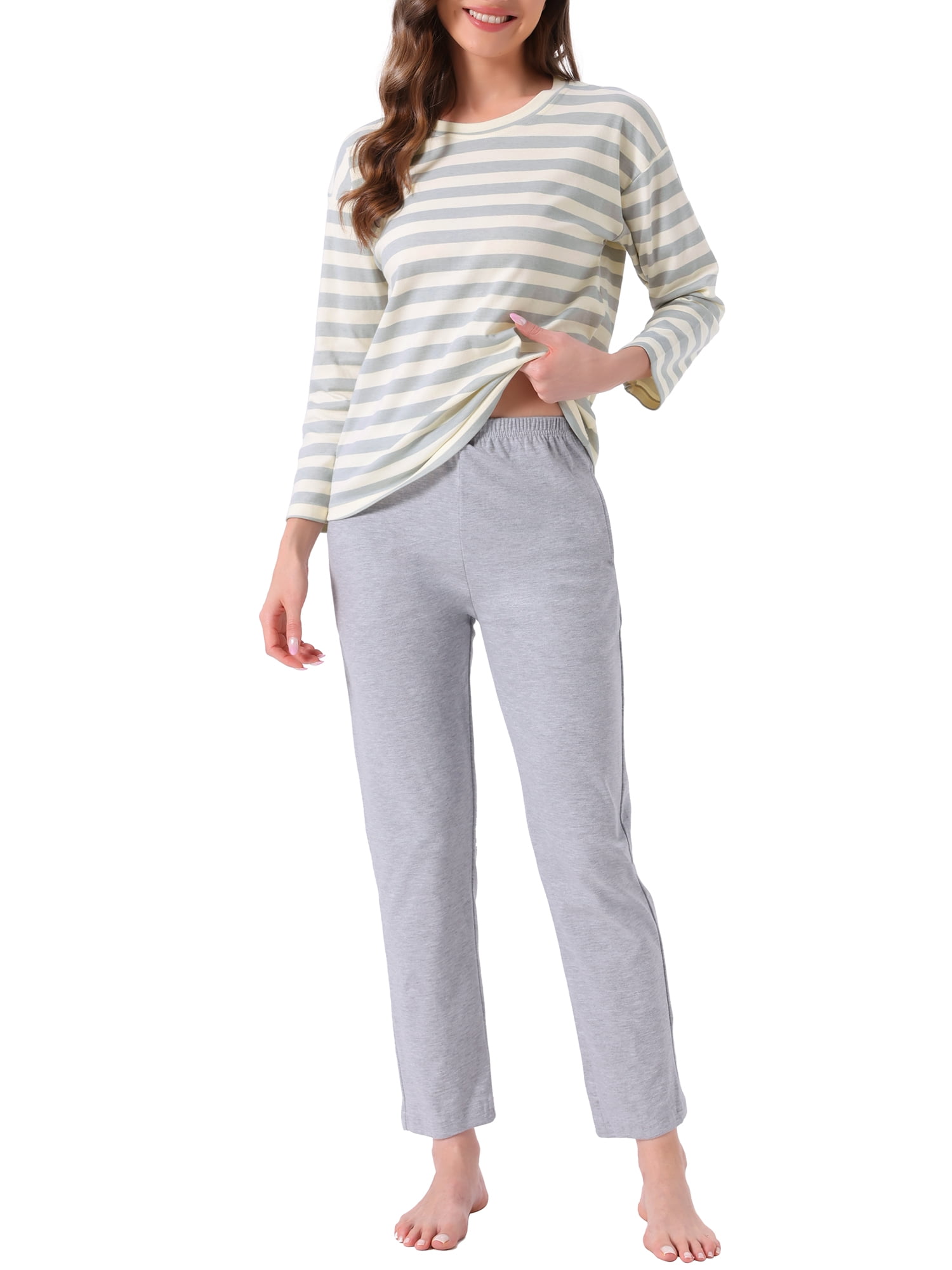 DARING DIVA Lounge Cotton Striped Long Sleeve Pants Set Sleepwear L Stripe