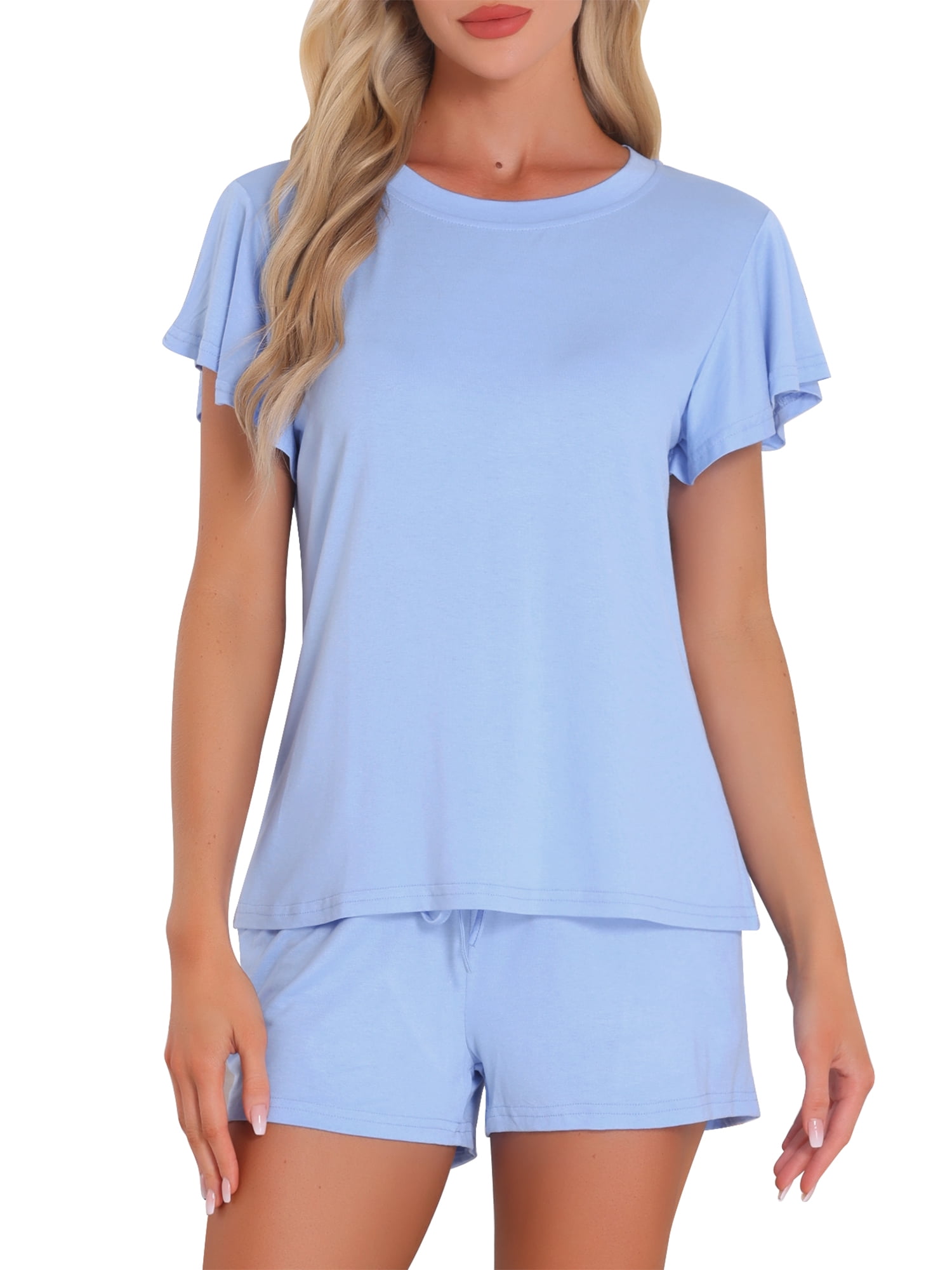 DARING DIVA Lounge Set Flounce Pajama Set Soild Sleepwear Top XL Blue