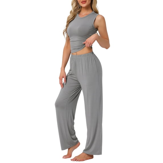 DARING DIVA LoungeStretchy Side Ruched Crop Top Tank Pajama Set L Grey
