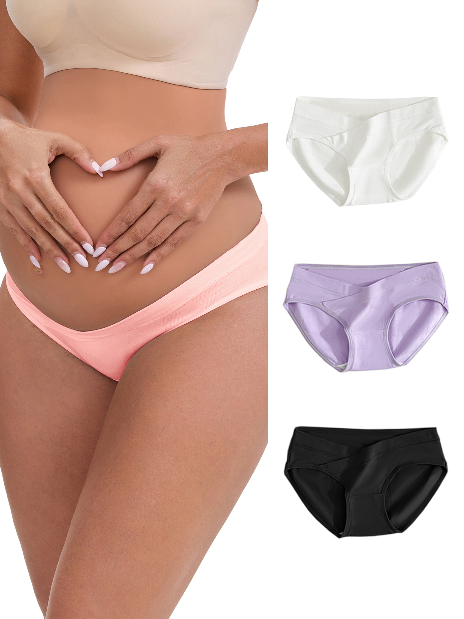 DARING DIVA Maternity Low Waist Briefs 4 Pack S 1 Black 1 Pink 1 Purple 1 White