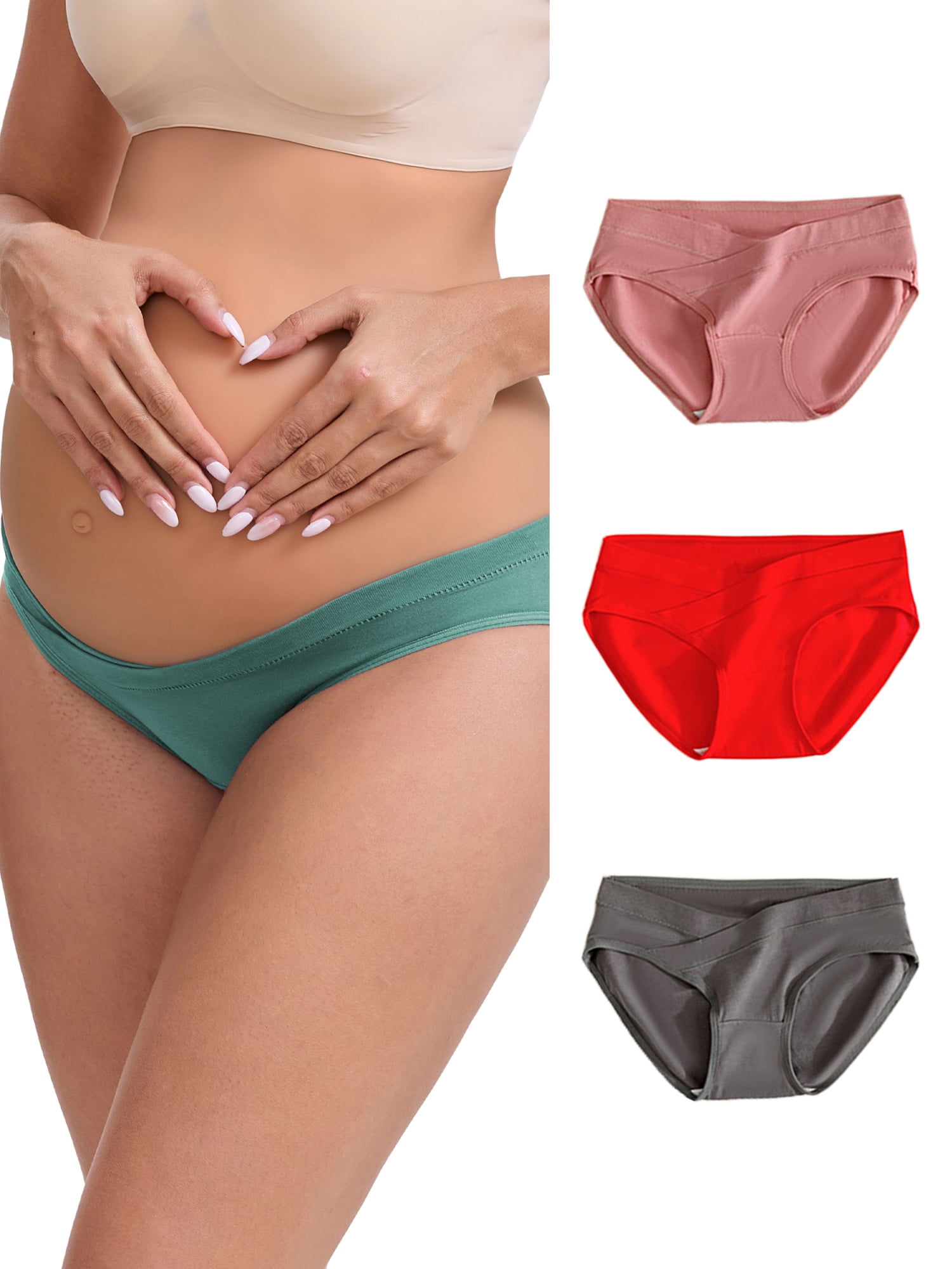 DARING DIVA Maternity Low Waist Briefs 4 Pack S 1 Dark Pink 1 Gray 1 Green 1 Red