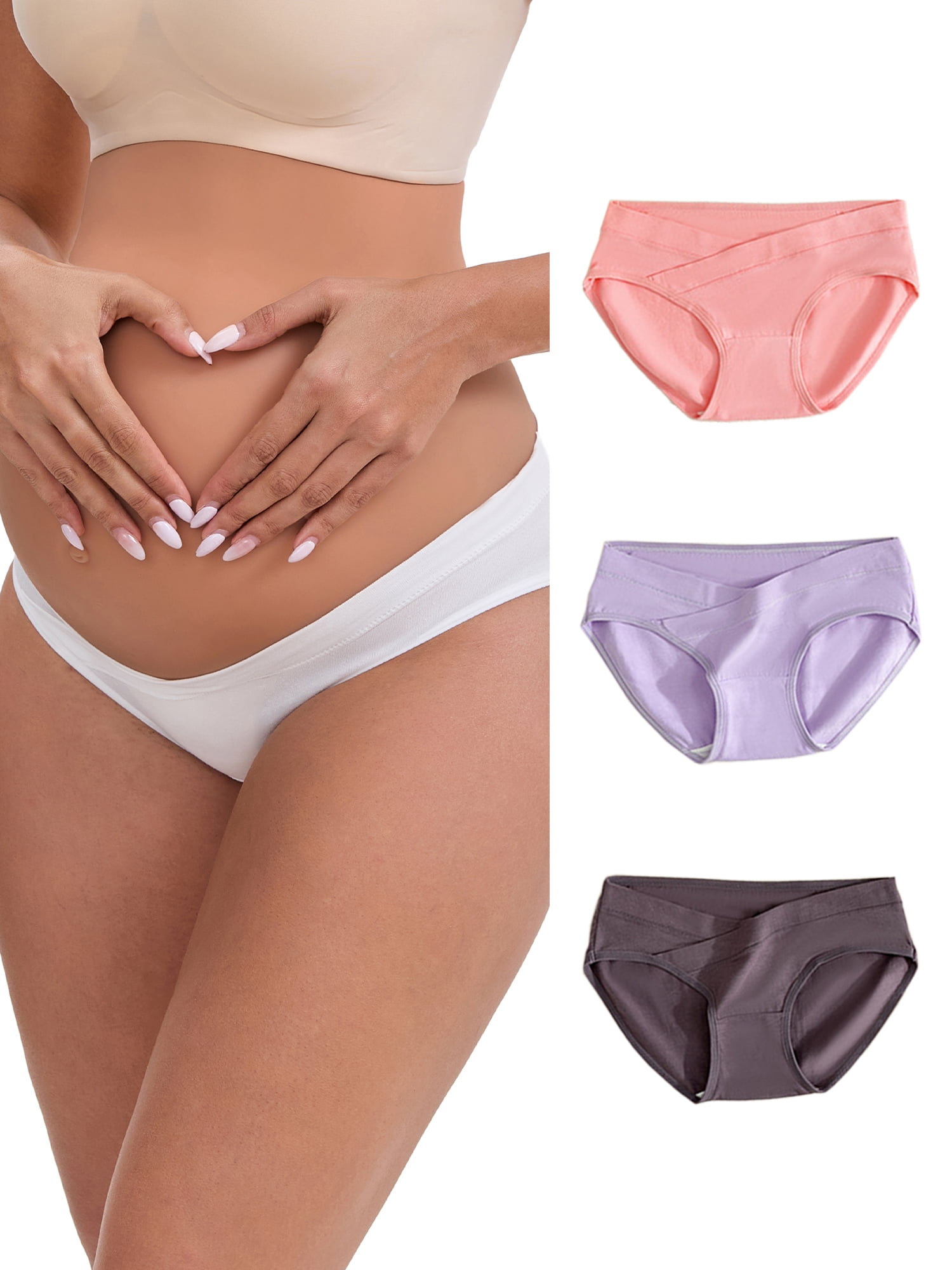 DARING DIVA Maternity Low Waist Briefs 4 Pack XL 1 Pink 1 Purple 1 White 1 Dark Purple