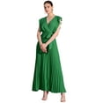 thumbnail image 1 of DARING DIVA Maxi Ruffled Sleeve V Neck Pleated Dress 2XL Green, 1 of 6