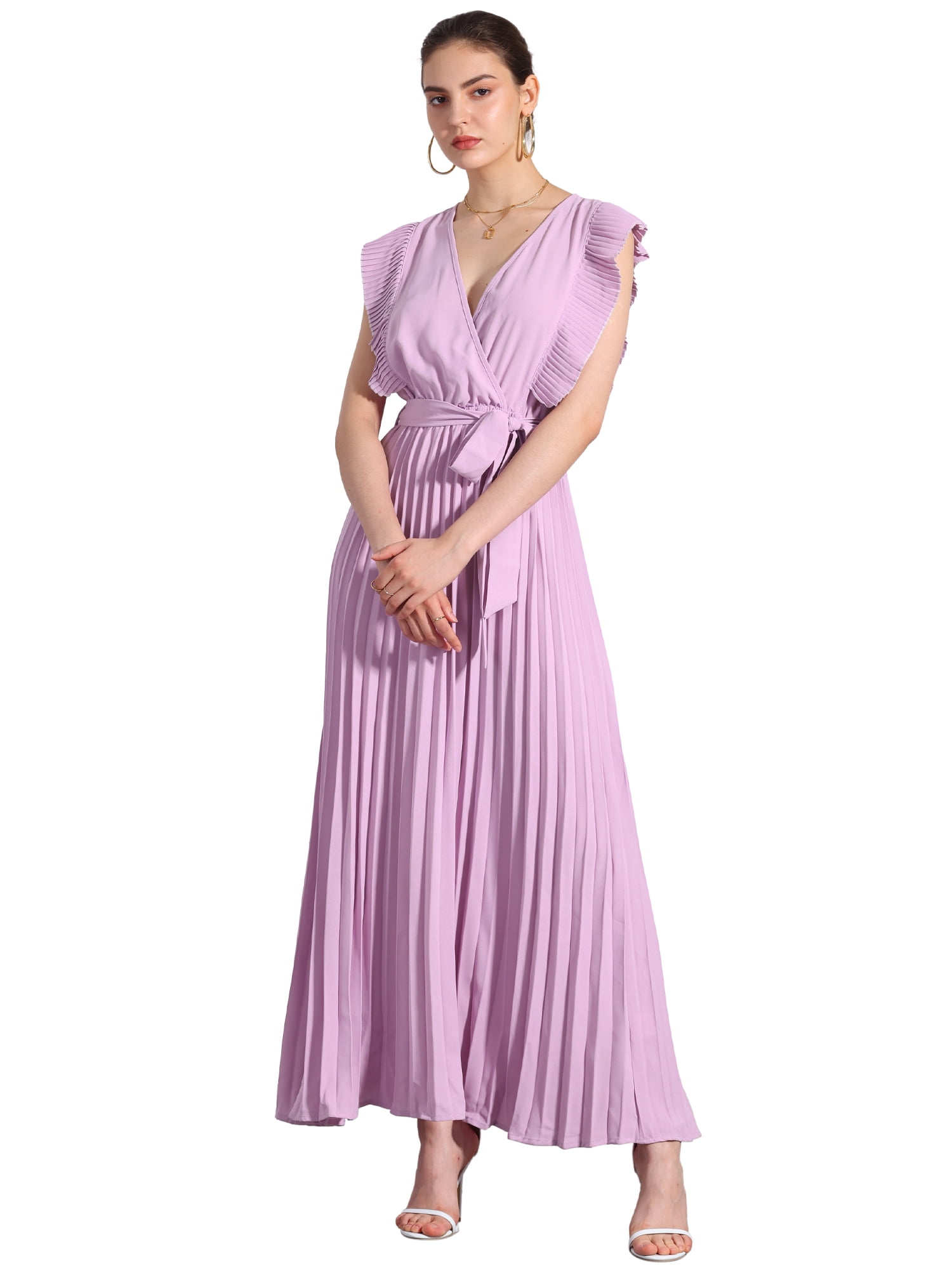 Ruched Sleeve V-Neck Maxi Dress