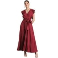 thumbnail image 1 of DARING DIVA Maxi Ruffled Sleeve V Neck Pleated Dress S Red, 1 of 6