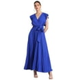 thumbnail image 1 of DARING DIVA Maxi Ruffled Sleeve V Neck Pleated Dress S Royal Blue, 1 of 6