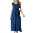thumbnail image 1 of DARING DIVA Maxi Sleeveless V Neck Tie Waist Casual Long Dress XL Dark Blue, 1 of 7