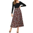 thumbnail image 1 of DARING DIVA Maxi Swing Long Sleeve Square Neck Floral Cocktail Dress S Black Red, 1 of 6