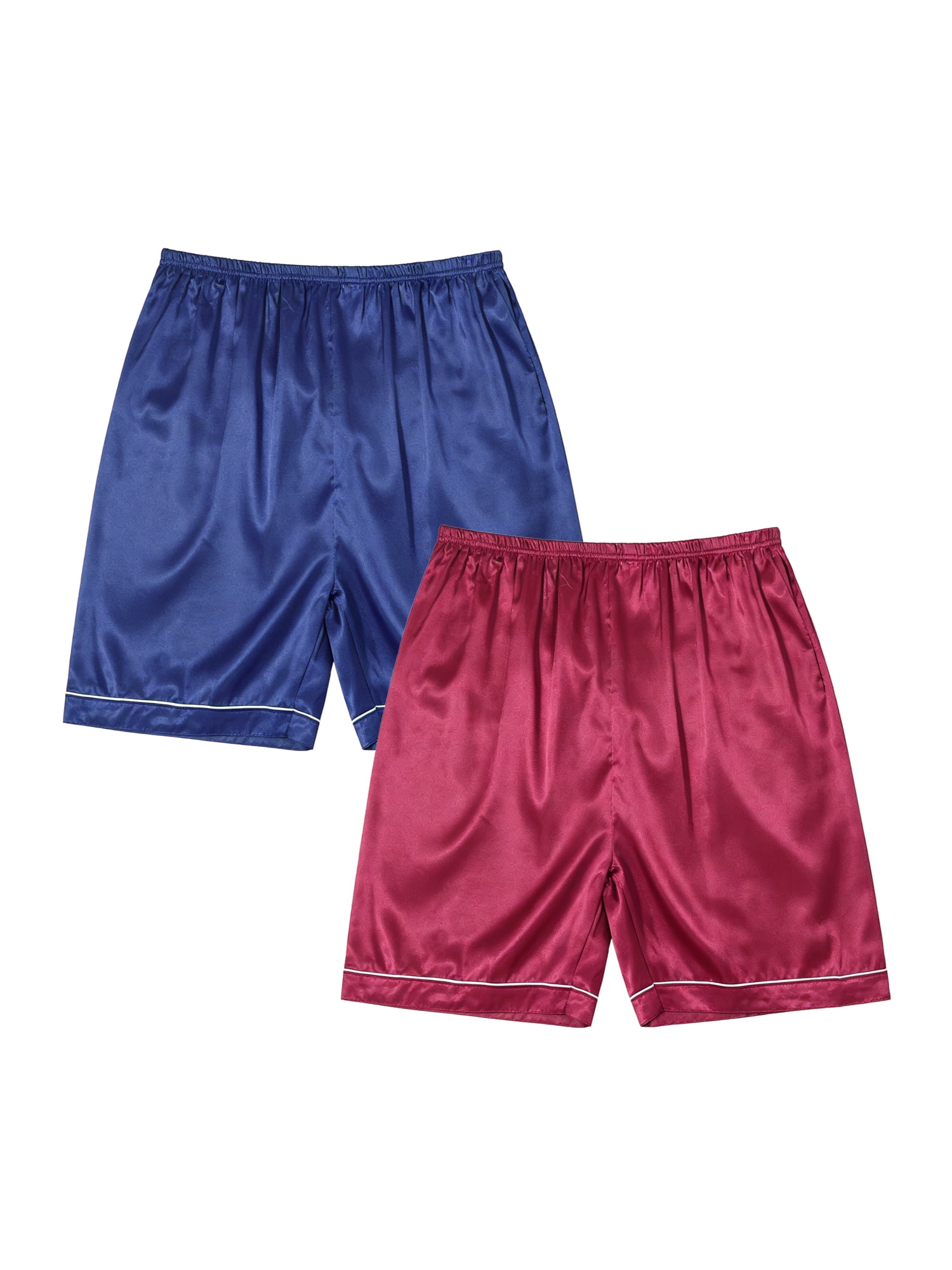 DARING DIVA Men's 2-Piece Above Knee Elastic Waist Pajama Bottom 28 1 Blue 1 Burgundy