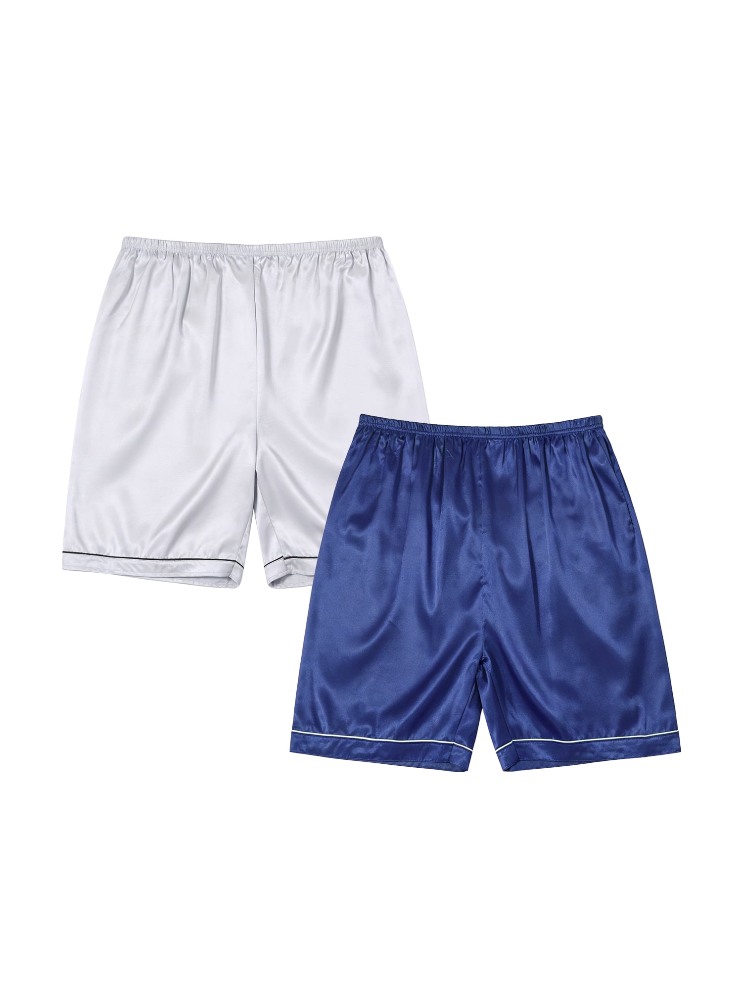 DARING DIVA Men's 2-Piece Above Knee Elastic Waist Sleep Pajama Bottom 30 1 Blue 1 Silver