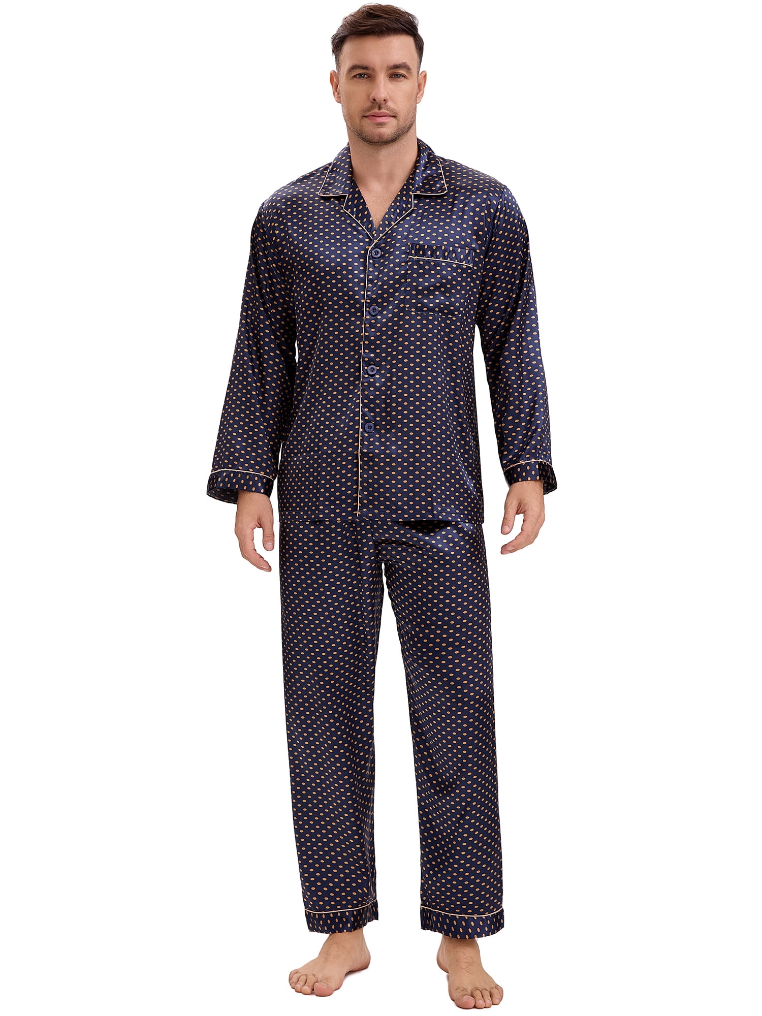 DARING DIVA Men's 2-Piece Button Down Printing Sleepshirt Pajamas Set M Navy Blue