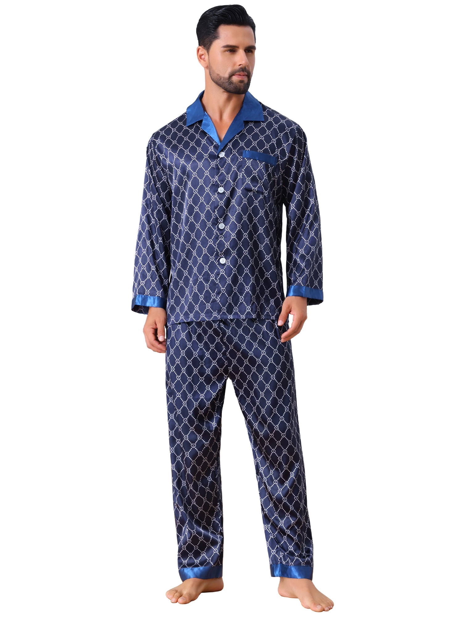 DARING DIVA Men's 2-Piece Button Down Printing Sleepshirt Pajamas Set XL Blue