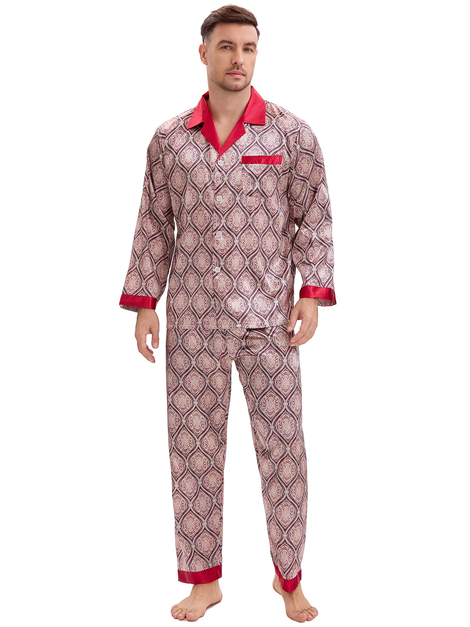 DARING DIVA Men's 2-Piece Button Down Printing Sleepshirt Pajamas Set XL Red Gray