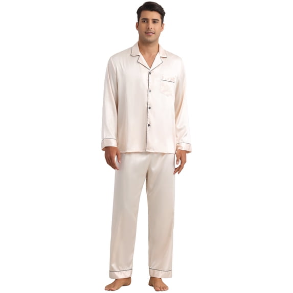 DARING DIVA Men's 2-Piece Homewear Button Down Long Sleeve Shirt 2XL Champagne