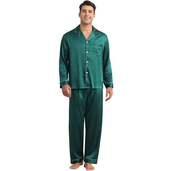 DARING DIVA Men's 2-Piece Homewear Button Down Long Sleeve Shirt 2XL Dark Green