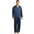 thumbnail image 1 of DARING DIVA Men's 2-Piece Homewear Button Down Long Sleeve Shirt L Navy Blue, 1 of 6