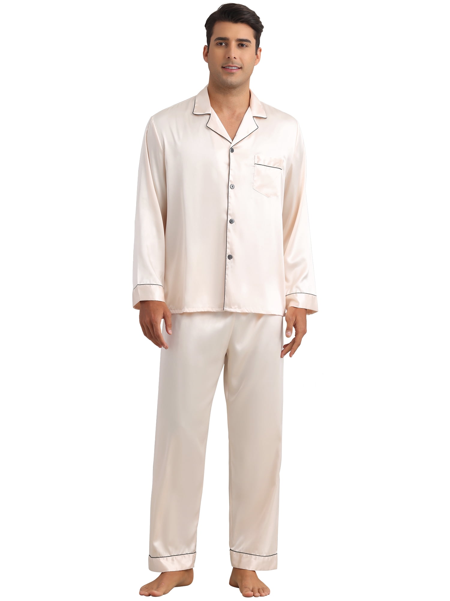 DARING DIVA Men's 2-Piece Homewear Button Down Long Sleeve Shirt M Champagne