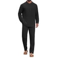 thumbnail image 1 of DARING DIVA Men's 2-Piece Linen Long Sleeve Beach Sets Shirt and Pants M Black, 1 of 7