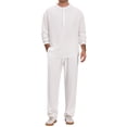 thumbnail image 1 of DARING DIVA Men's 2-Piece Linen Long Sleeve Beach Sets Shirt and Pants M White, 1 of 7
