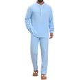 thumbnail image 1 of DARING DIVA Men's 2-Piece Linen Long Sleeve Beach Sets Shirt and Pants S Light Blue, 1 of 7