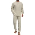 thumbnail image 1 of DARING DIVA Men's 2-Piece Linen Long Sleeve Beach Sets Shirt and Pants XL Light Gray, 1 of 7