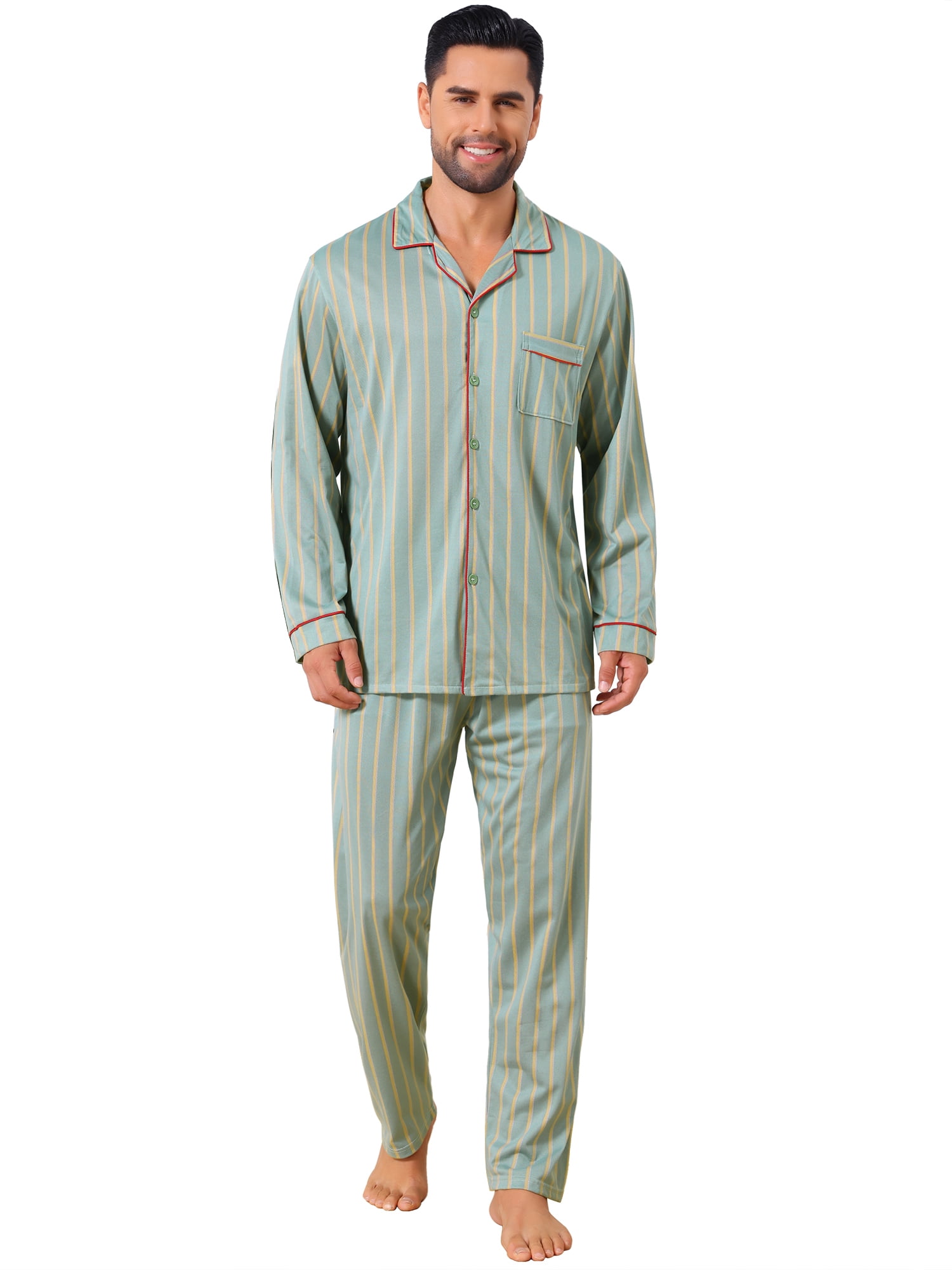 DARING DIVA Men's 2-Piece Long Sleeve Button Down Pocket Pajamas Set L Light Green