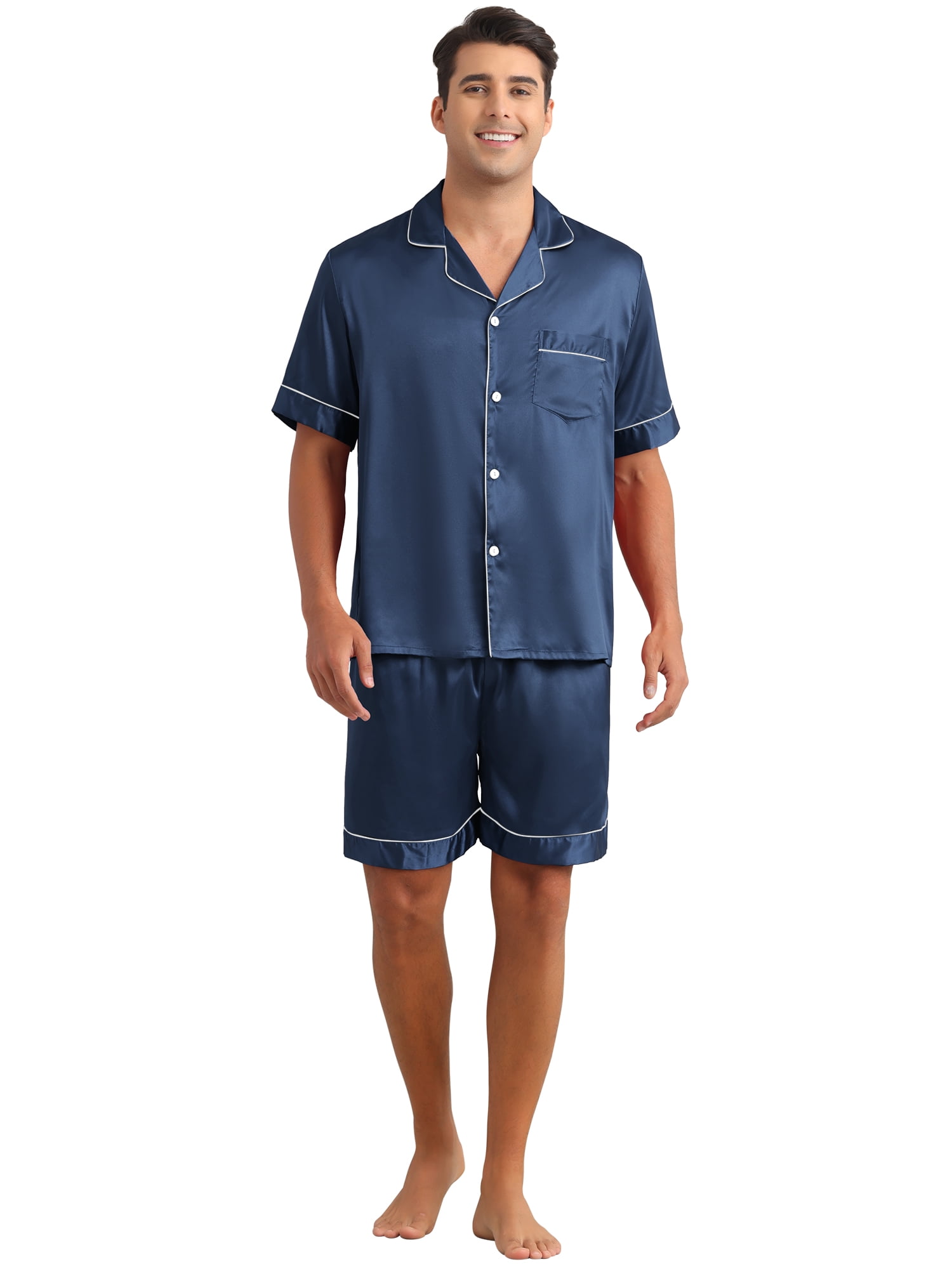 DARING DIVA Men's 2-Piece Short Sleeve Sleepwear Loungewear Pajama L Blue
