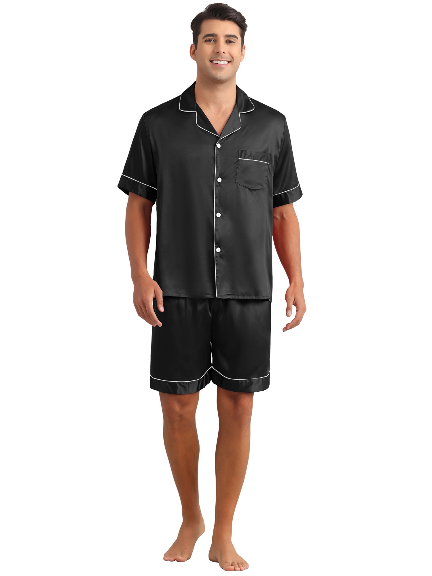 DARING DIVA Men's 2-Piece Short Sleeve Sleepwear Loungewear Pajama M Black