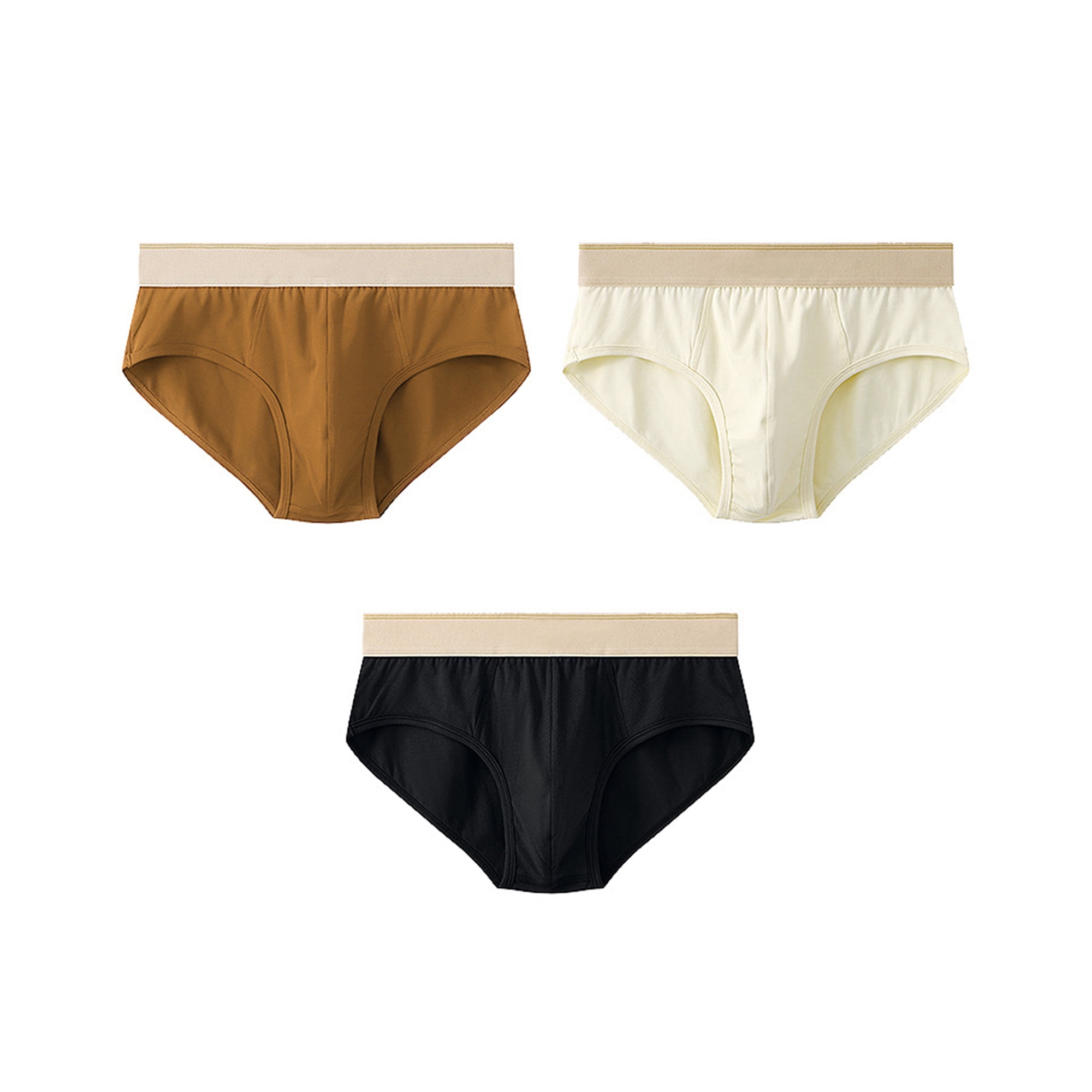 DARING DIVA Men's 3-Pack Knitted Elastic Waist Underwear 32 1 Brown 1 Beige 1 Black