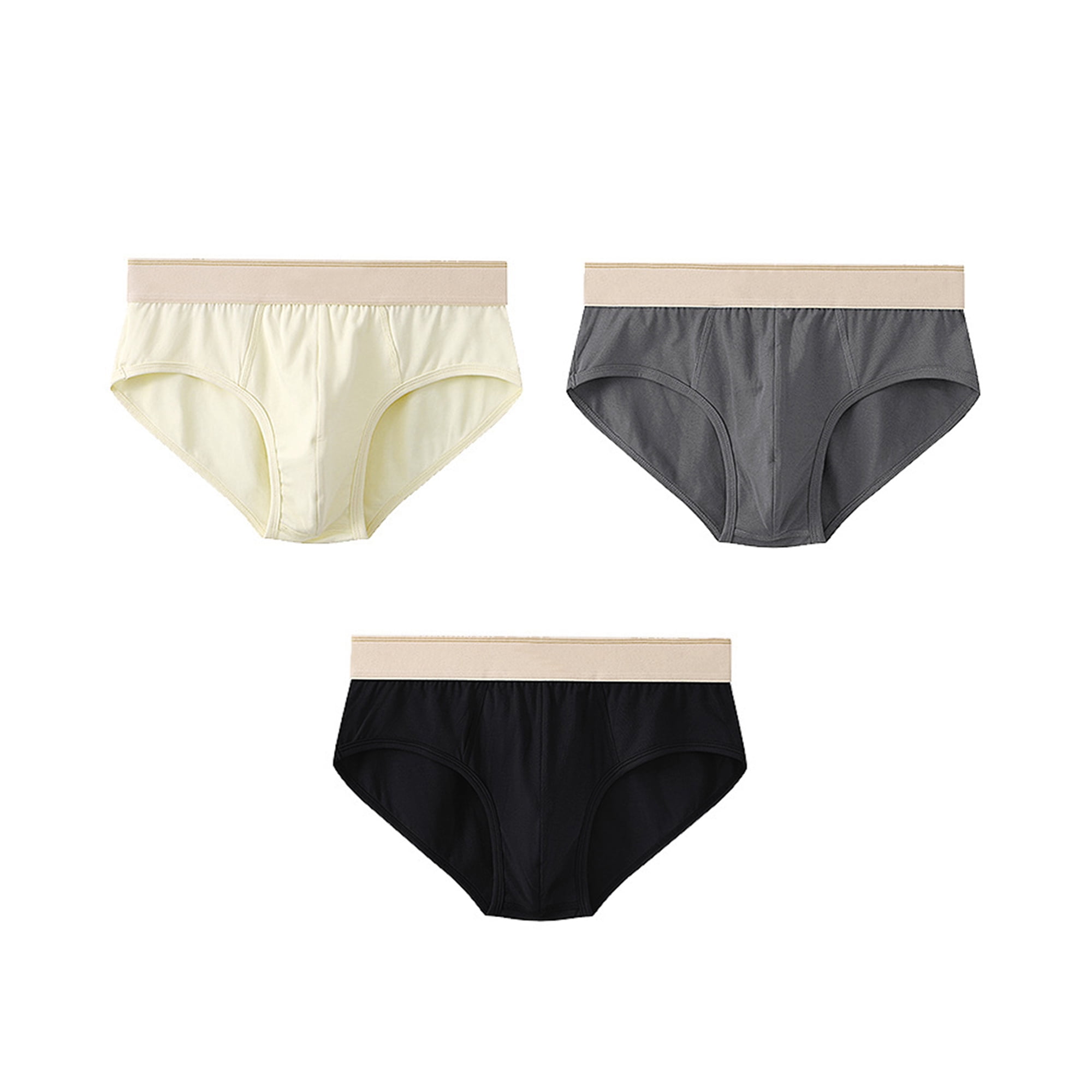 DARING DIVA Men's 3-Pack Knitted Elastic Waist Underwear 38 1 Beige 1 Dark Gray 1 Black