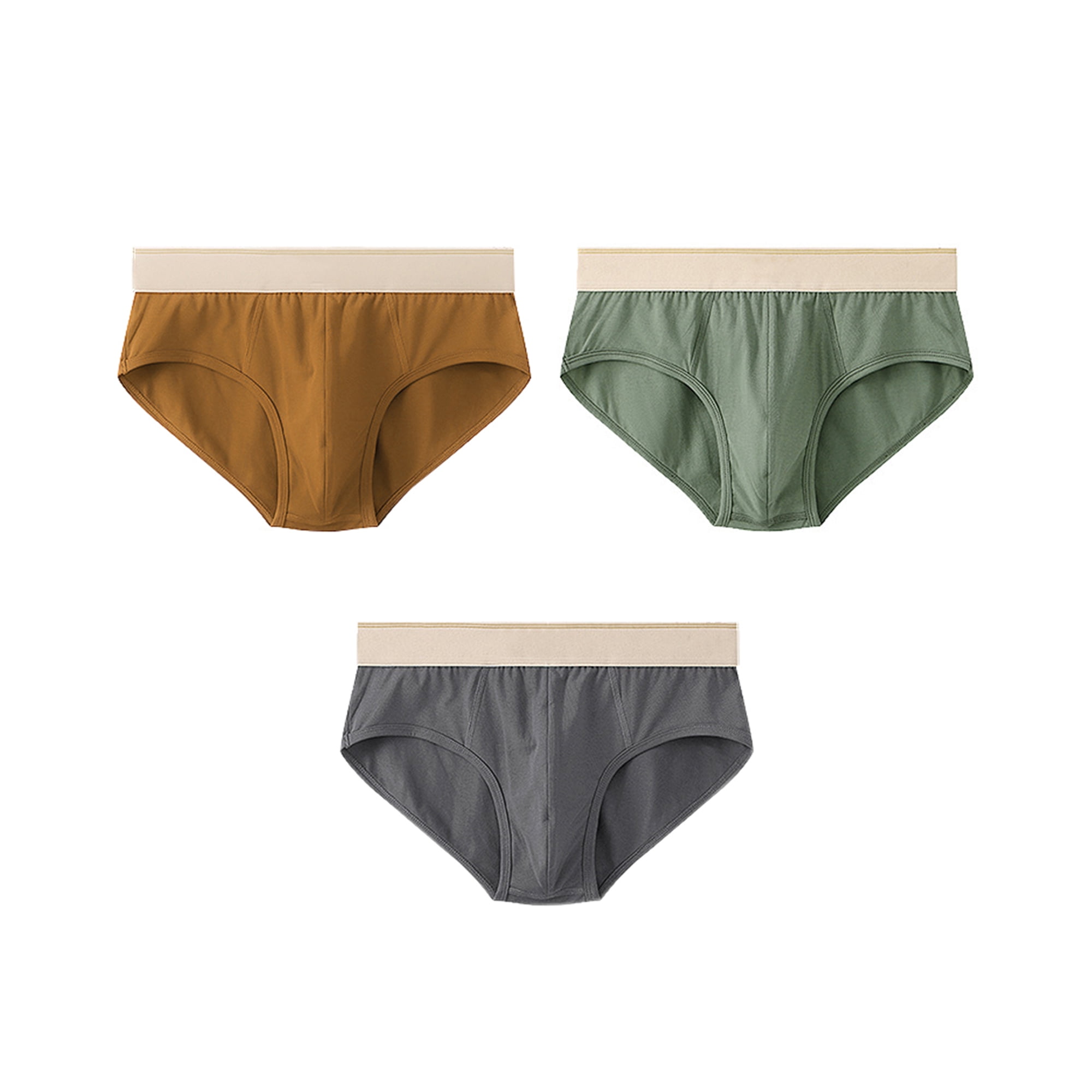 DARING DIVA Men's 3-Pack Knitted Elastic Waist Underwear 38 1 Brown 1 Green 1 Dark Gray