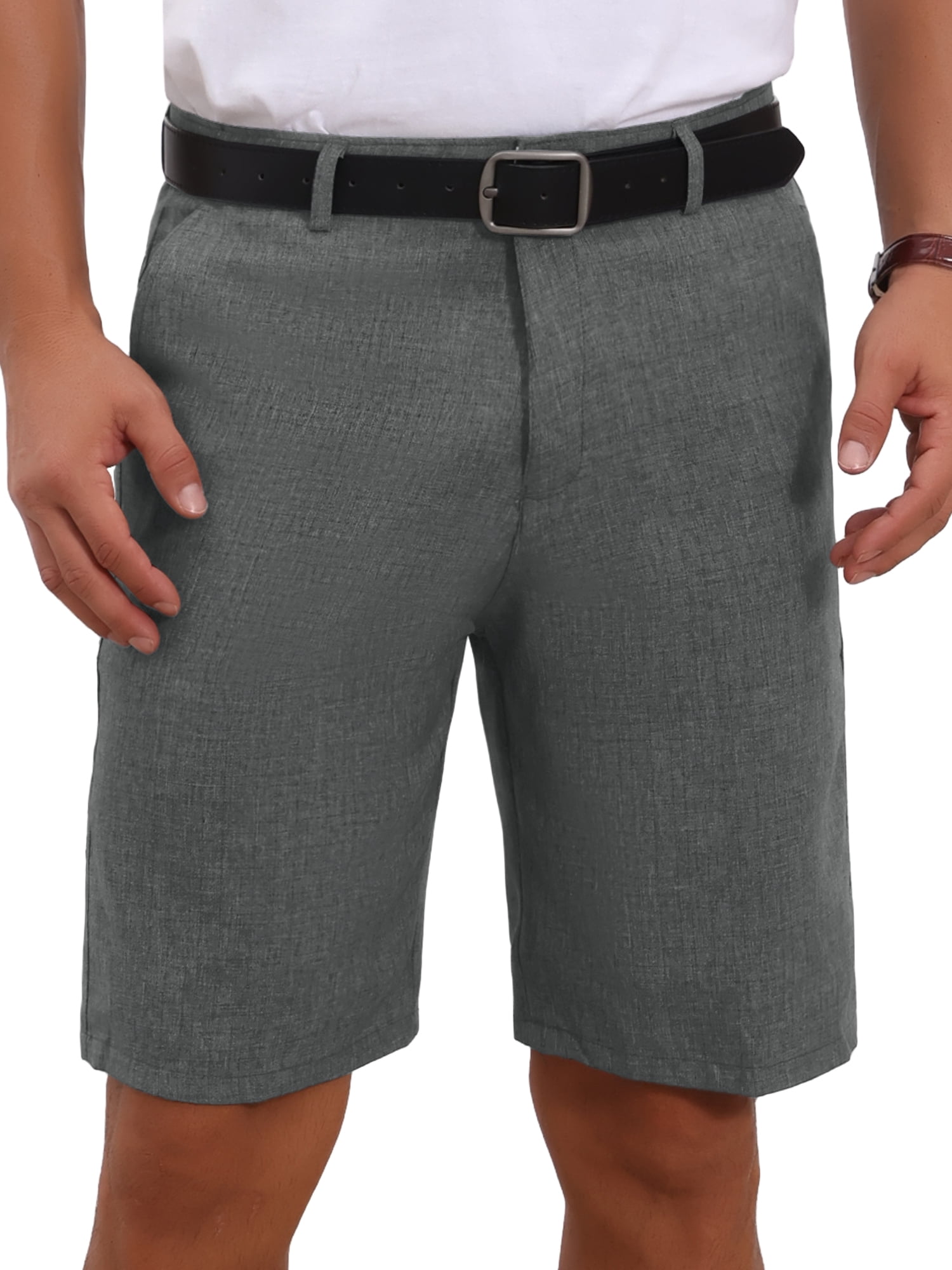 DARING DIVA Men's Above Knee Formal Linen Texture Shorts Pants with Pockets 30 Gray
